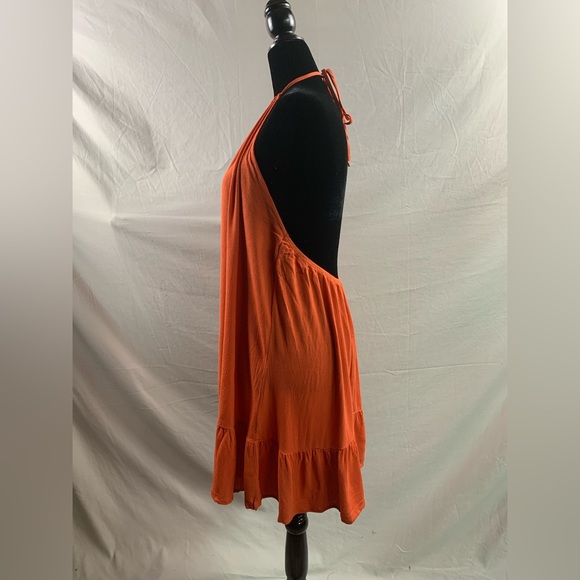 Rust Ruffle Hem Tie Low Back Halter Dress - Picture 7 of 9